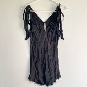 Raquel Allegra Black Tank Top Satin Bow Straps Raw Edge Hem Womens Size 0